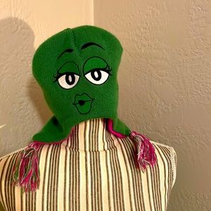 Green M&M Beanie for sale with pink tassel